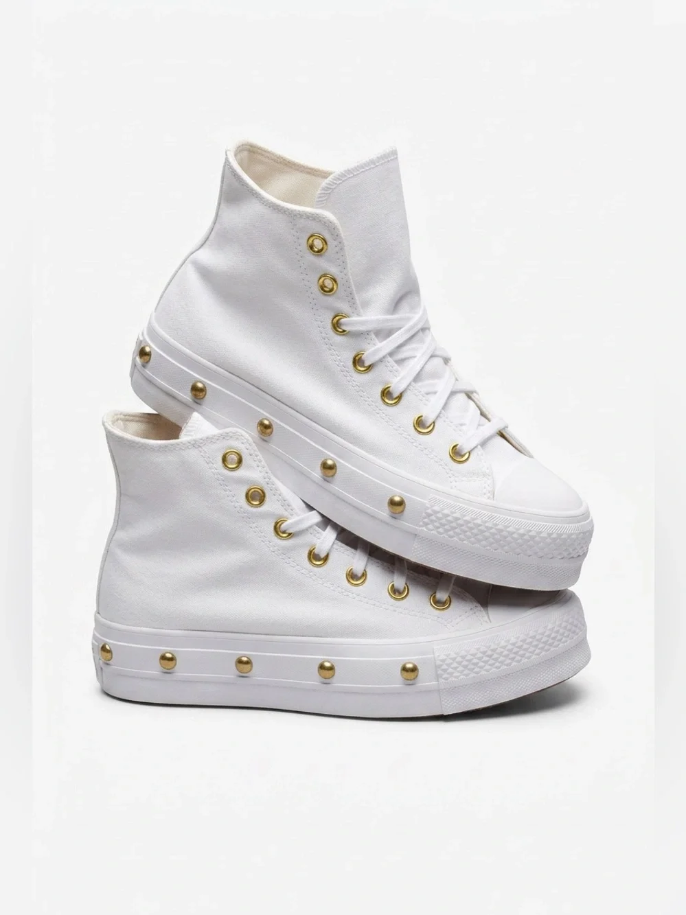 Converse White High-Top Sneakers with Gold Stud Details - Picture 1 of 3